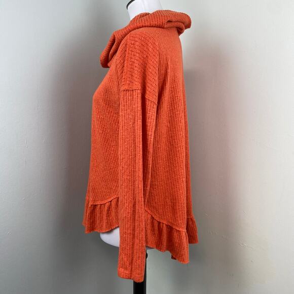 Anthropologie Maeve Addie Ruffled Hacci Orange Cowl Neck Sweater XS Oversized - Picture 6 of 8